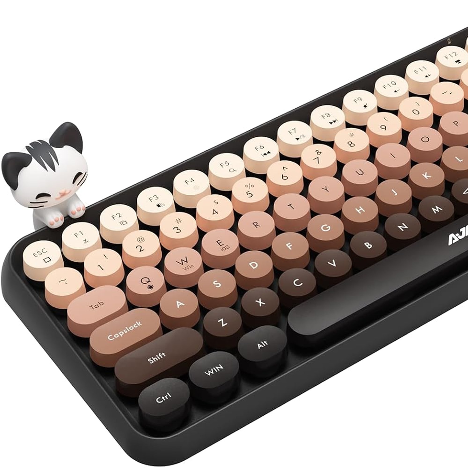 Retro Typewriter Bluetooth Keyboard with Magnetic Cat Figurine