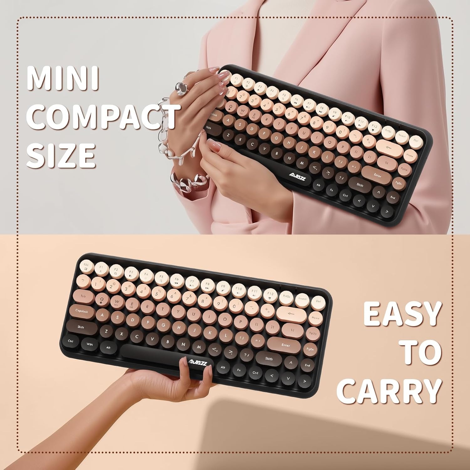 Retro Typewriter Bluetooth Keyboard with Magnetic Cat Figurine