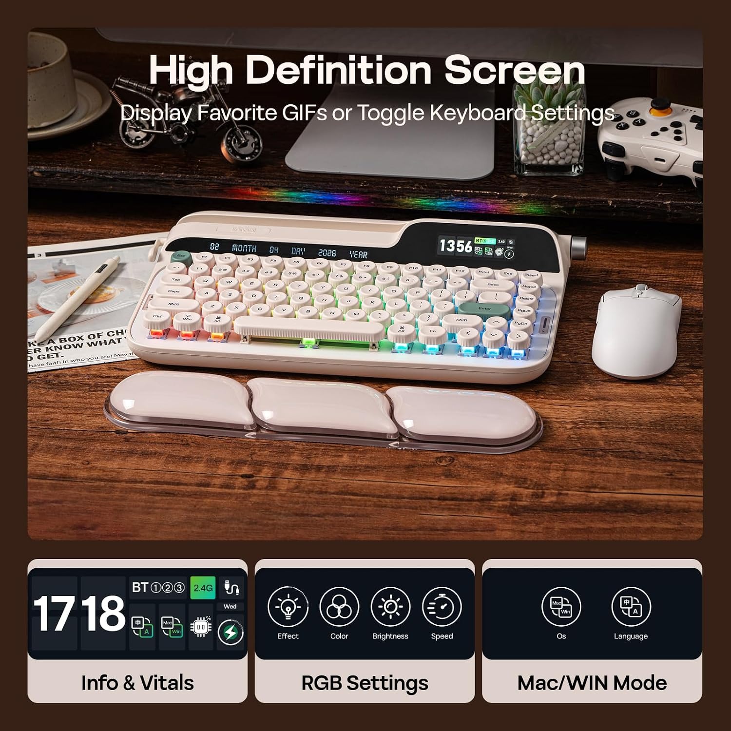 Wireless Typewriter-Style Mechanical Keyboard with Return Lever and Smart Screen — image 2