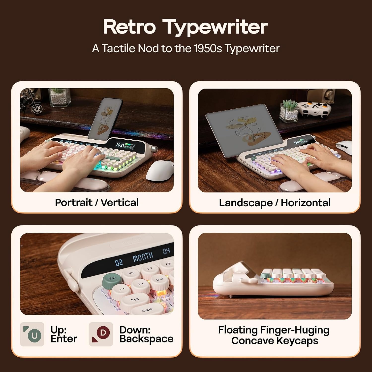 Wireless Typewriter-Style Mechanical Keyboard with Return Lever and Smart Screen — image 3