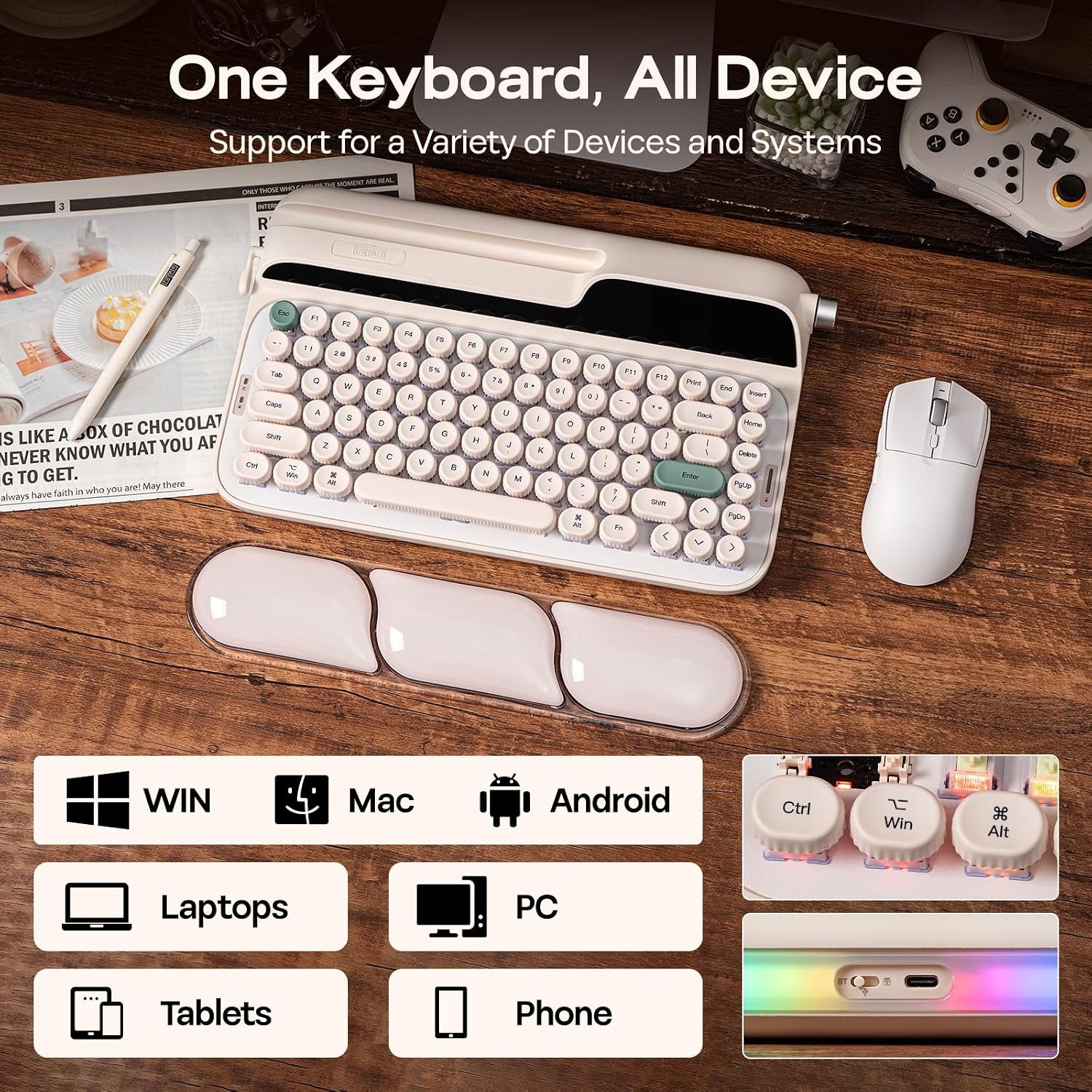 Wireless Typewriter-Style Mechanical Keyboard with Return Lever and Smart Screen — image 5